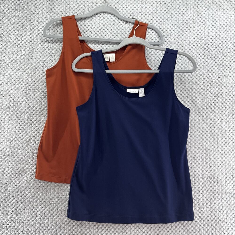 Chicos Lot of 2 Tank Top Womens 1 M/8 Blue Orange Scoop Neck Sleeveless Casual